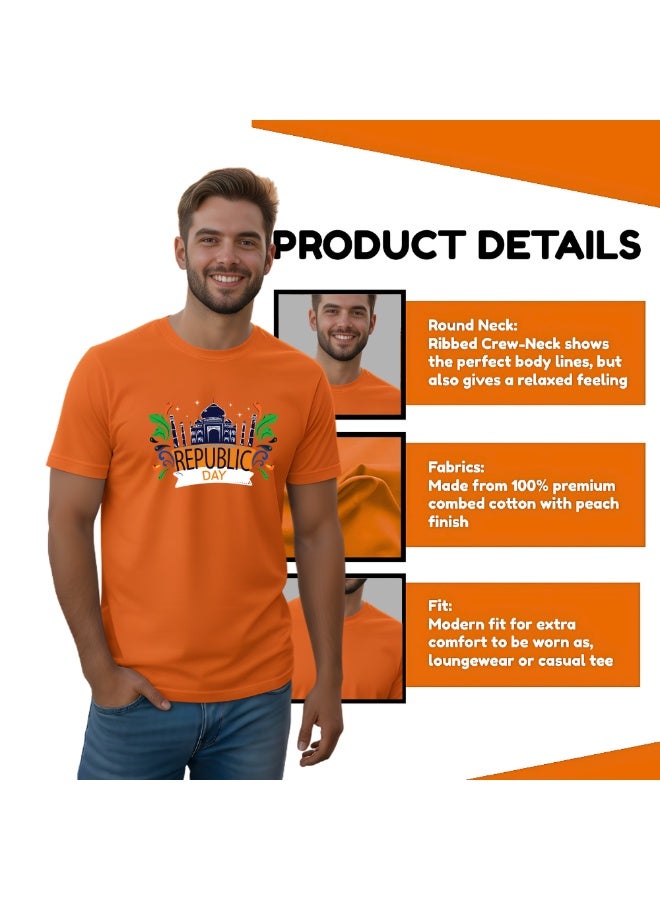 PRINTSHOP4ME India T-shirt for celebrating 74th Republic Day of 2023 Design Printed Unisex Short Sleeve Round Neck T-shirt Orange (Design 1) - Image 4
